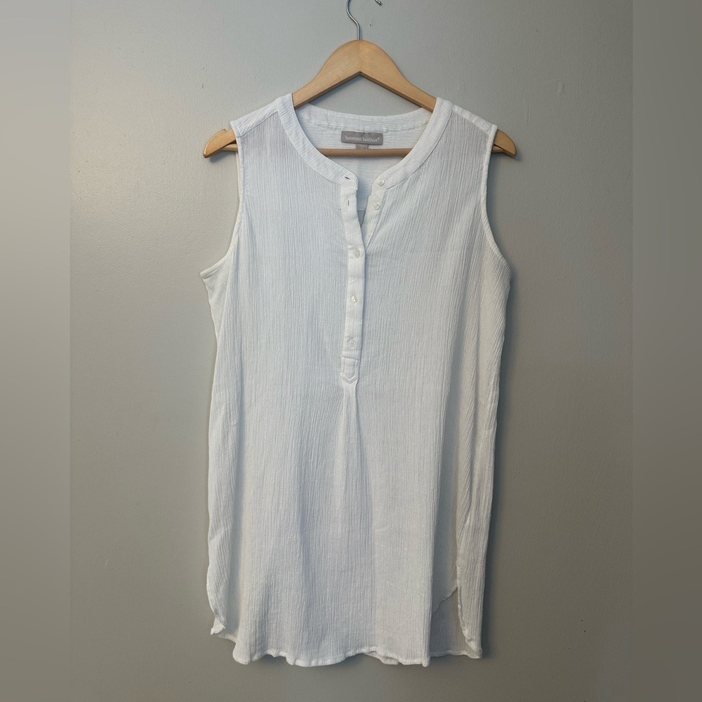 Sleeveless White Cover Up Tunic Top Casual Summer Layering Cotton Cover Up Sheer